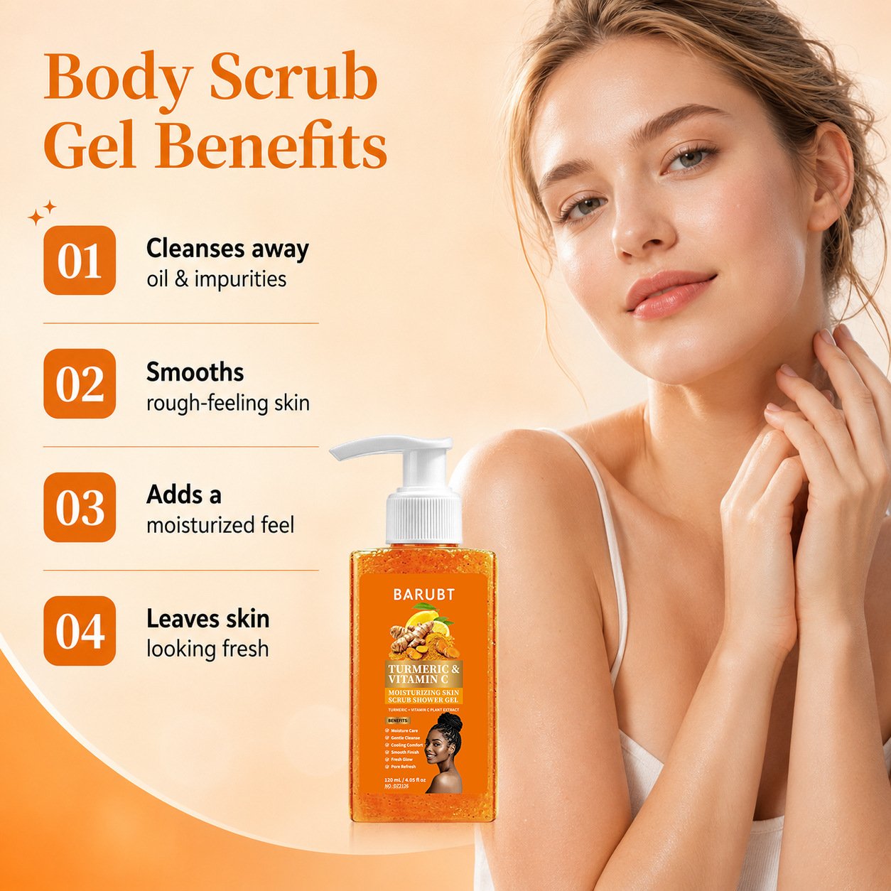 How to use scrub gel massage onto damp skin and rinse clean