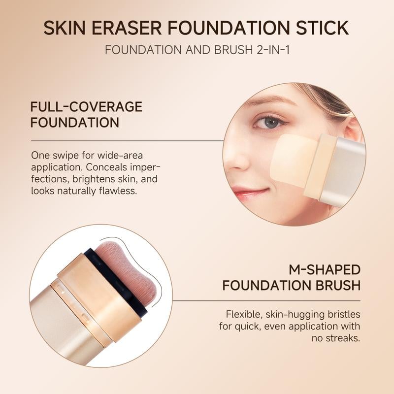 QIANWHITE Luminous Dual-Ended Concealer Foundation Stick with Built-in Brushes Complimentary Puff 24H Long-Lasting Waterproof Sweatproof One-Swipe Even Flawless Base Clear Radiant Skin Foundation Stick QIANWHITE Luminous Dual-Ended Concealer Foundation Stick with Built-in Brushes Complimentary Puff 24H Long-Lasting Waterproof Sweatproof One-Swipe Even Flawless Base Clear Radiant Skin Foundation Stick
