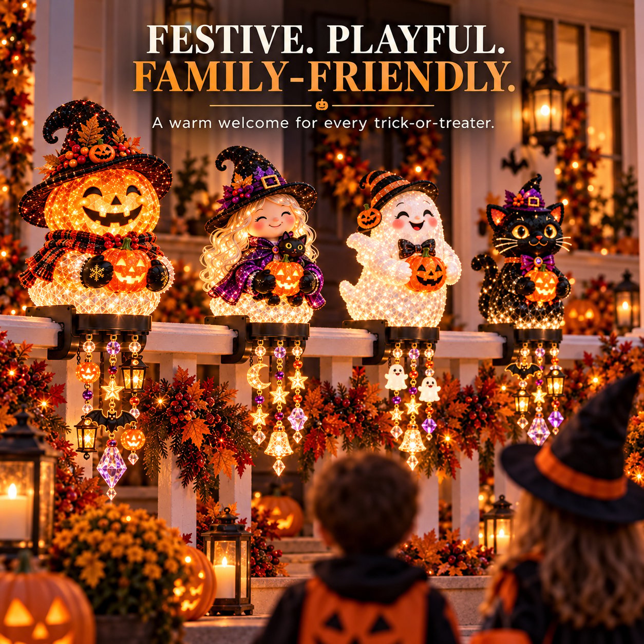 Family friendly Halloween railing decoration