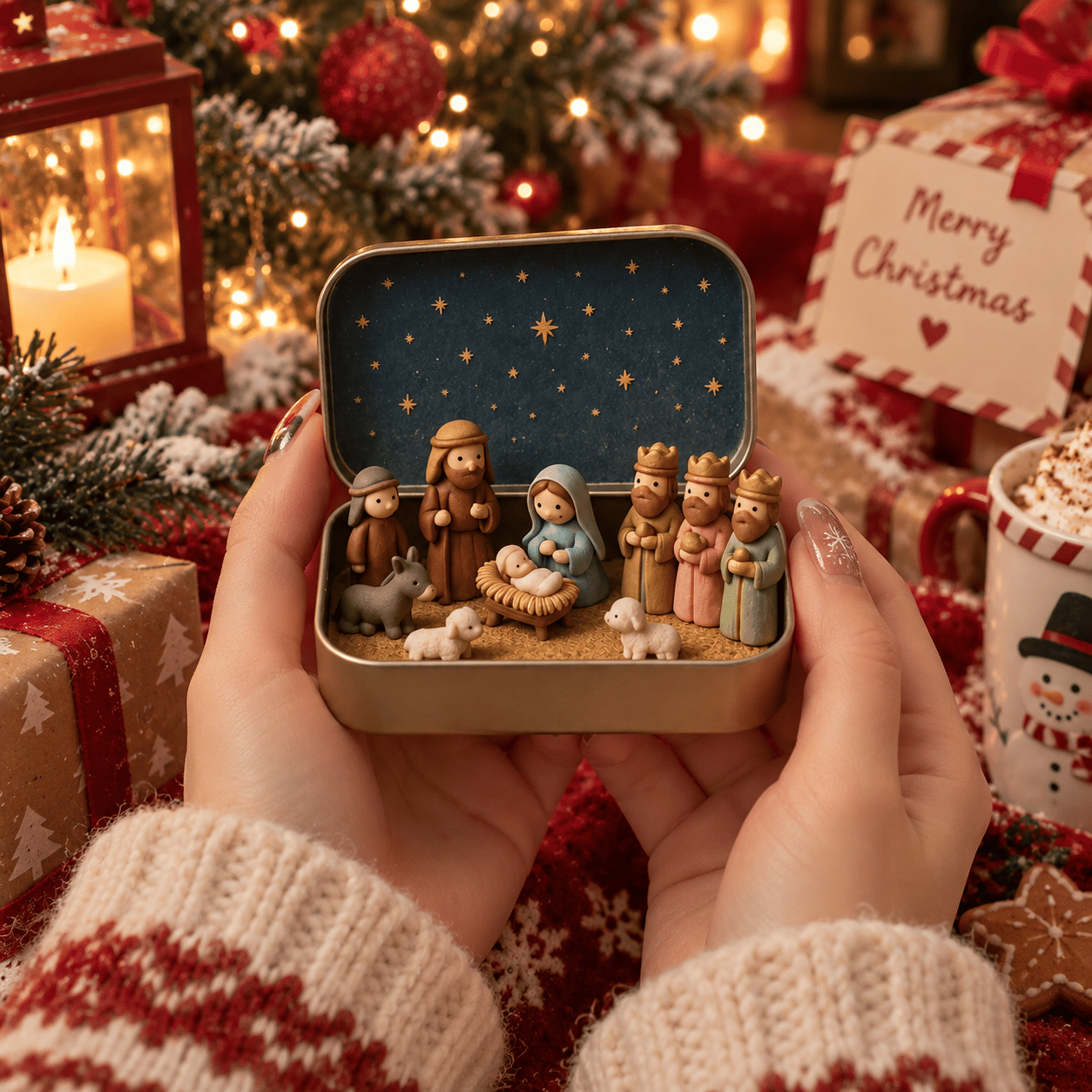 Pocket Nativity Scene Christmas gift tin