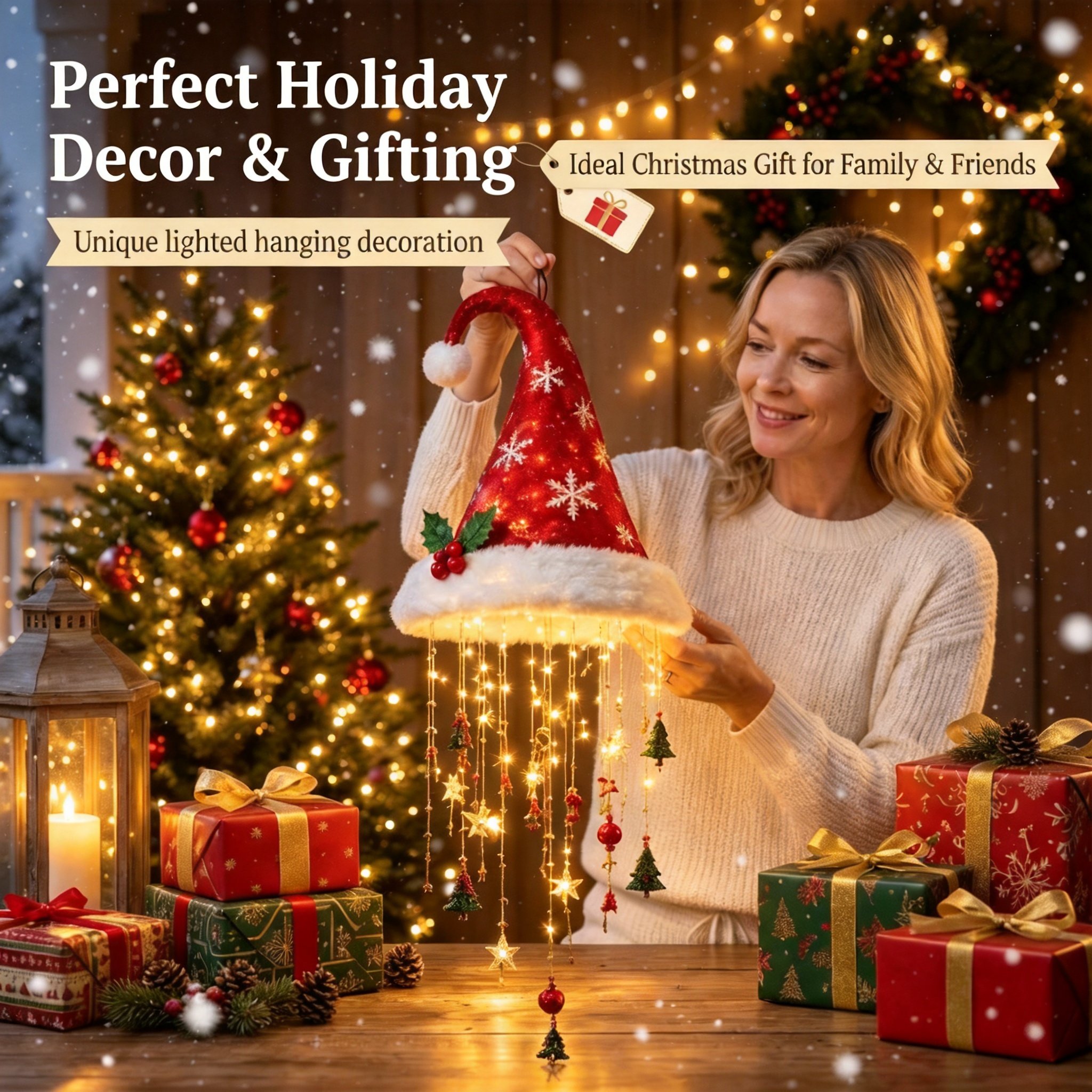 Lighted Santa hat chandelier as holiday gift