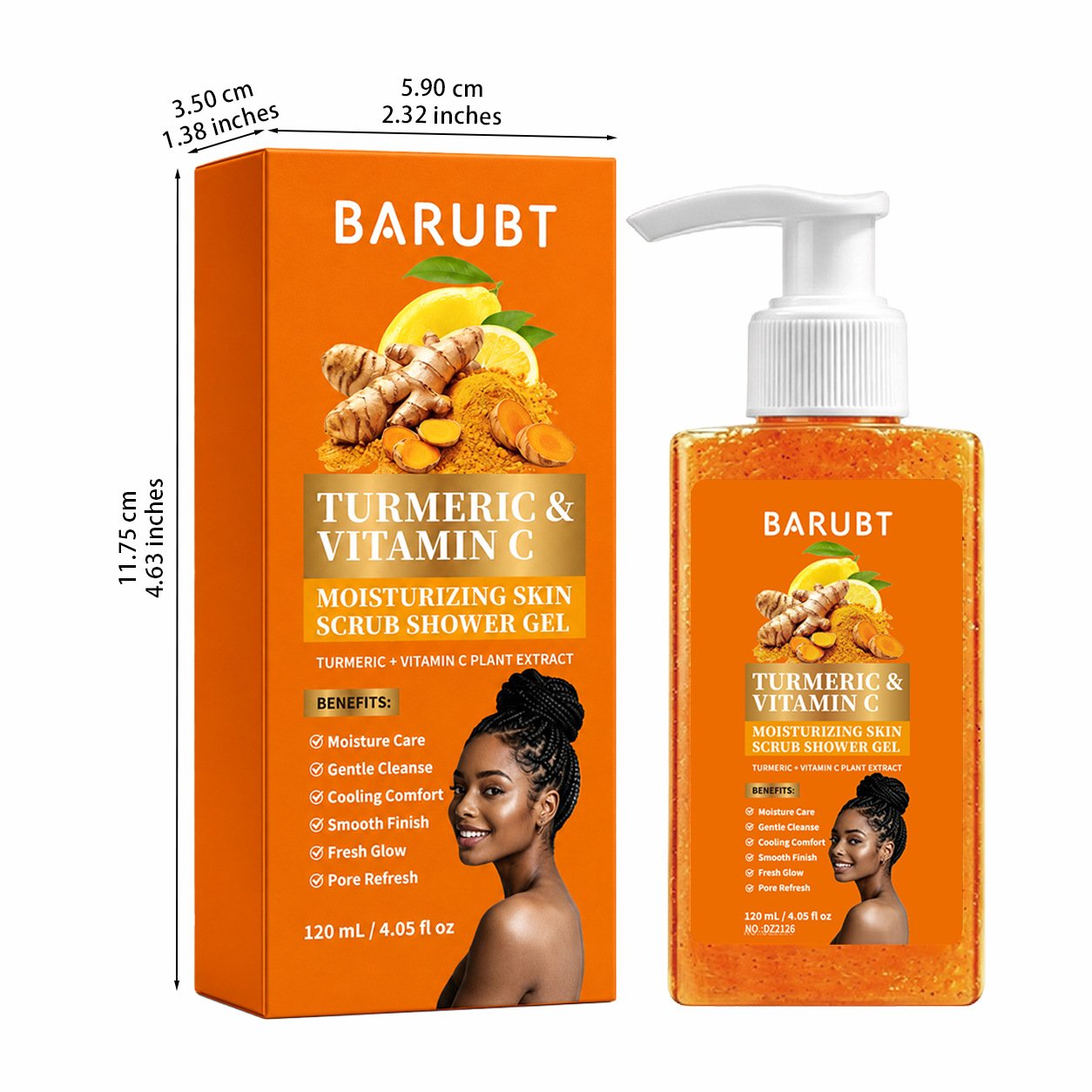 Body scrub gel bottle and box size details