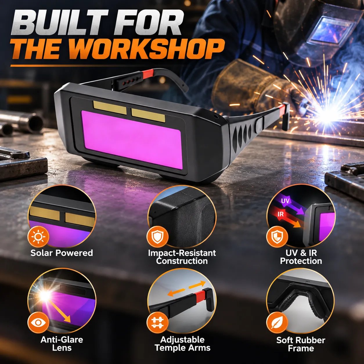 Main features of solar auto-darkening welding goggles