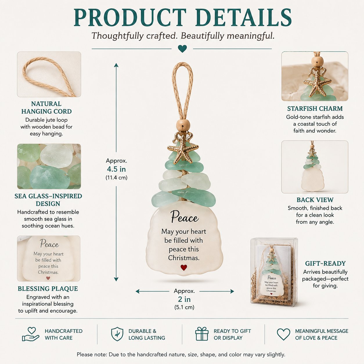 Ocean Blessings Christmas ornament product dimensions and details
