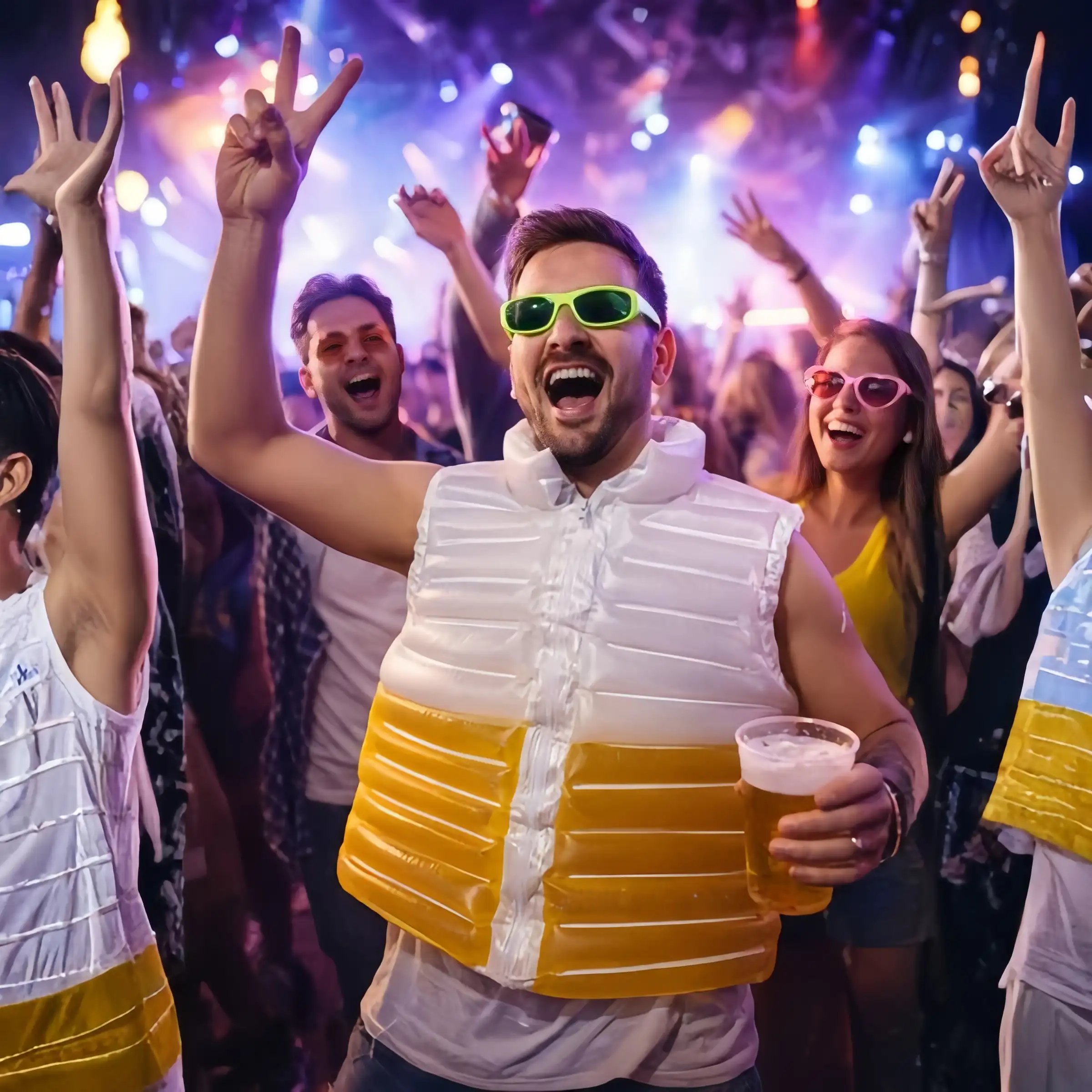 Inflatable beer vest at a barbecue gathering