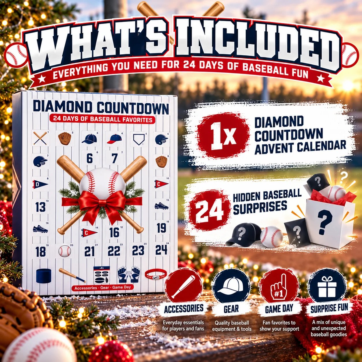 ⚾ Diamond Countdown Baseball Advent Calendar – 24-Day Surprises features