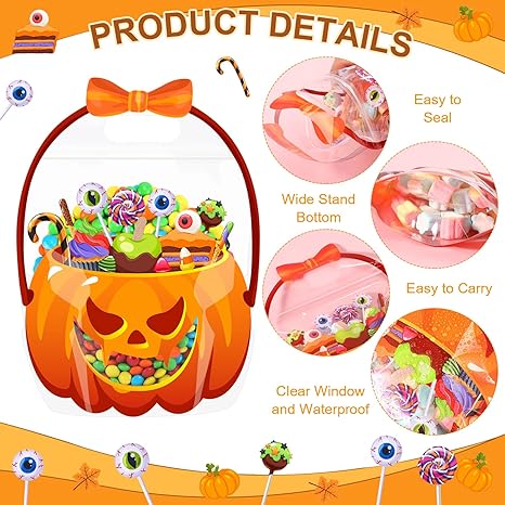 Resealable zipper and built-in carrying handle on Halloween favor bag