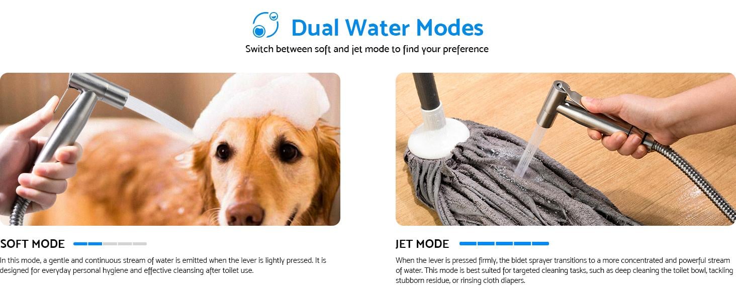 Handheld Toilet Bidet Sprayer, Bathroom Accessories, 3-in-1 Adjustable Pressure Stainless Steel Nozzle, Brushed Nickel, Easy-Install Attachment for Personal Hygiene, Toilet Cleaning