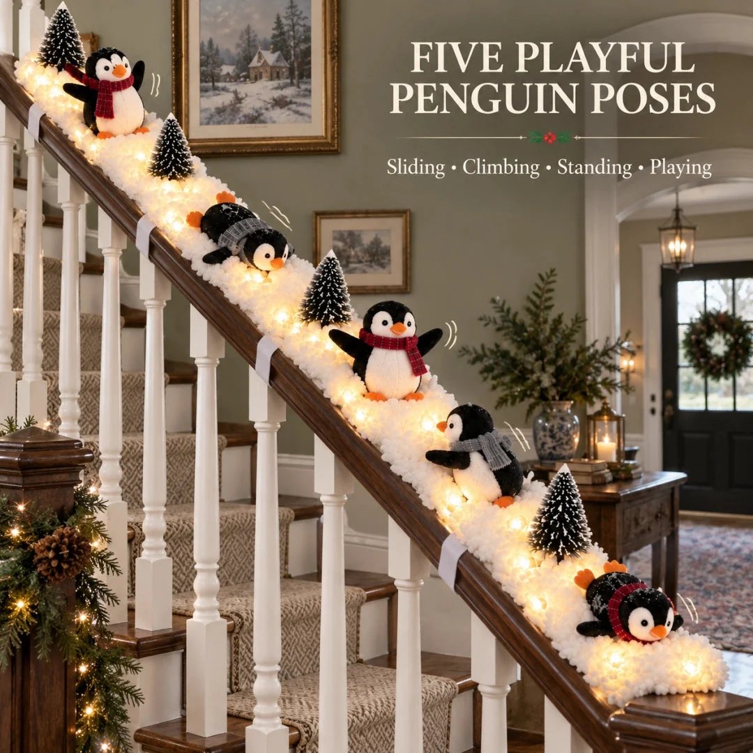Christmas penguin staircase decoration