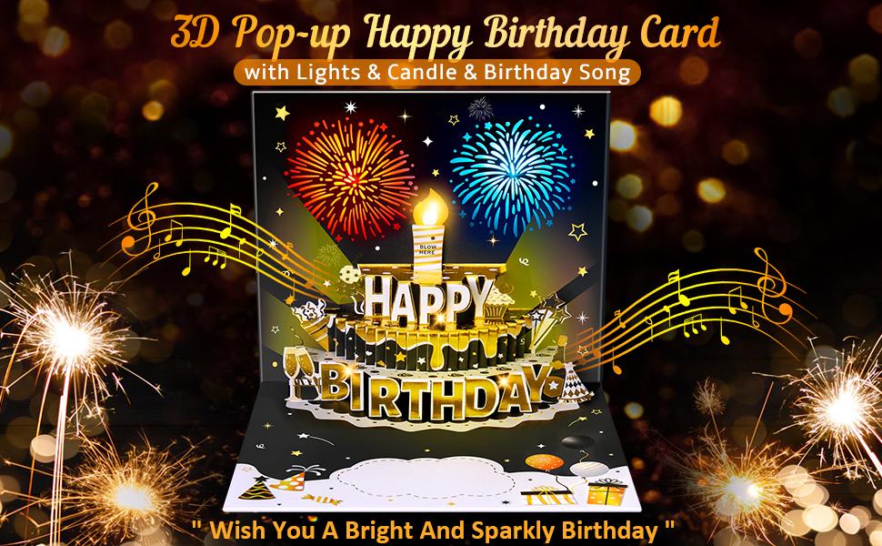 Interactive birthday pop-up card with music and lights