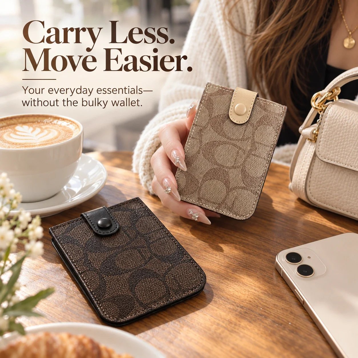 Slim snap card holder wallet for everyday carry
