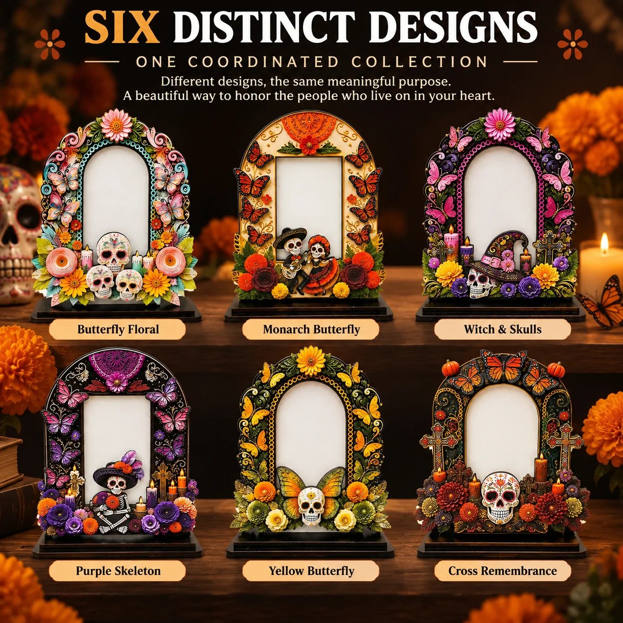 Six distinct memorial frame designs