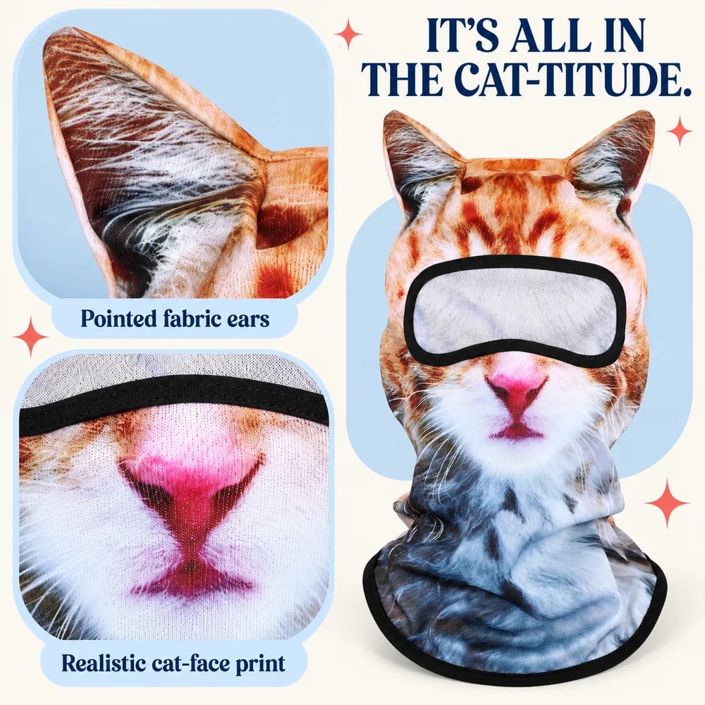 Closeups of the cat ears and realistic printed nose