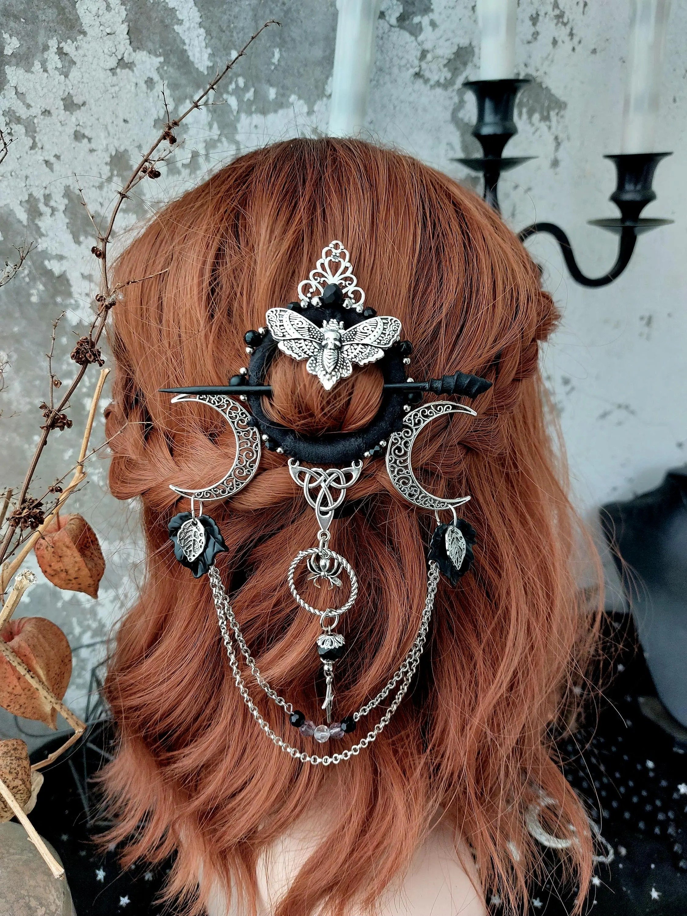 🧙‍♀️Handmade Goddess of the Night Witchy Hair Pin