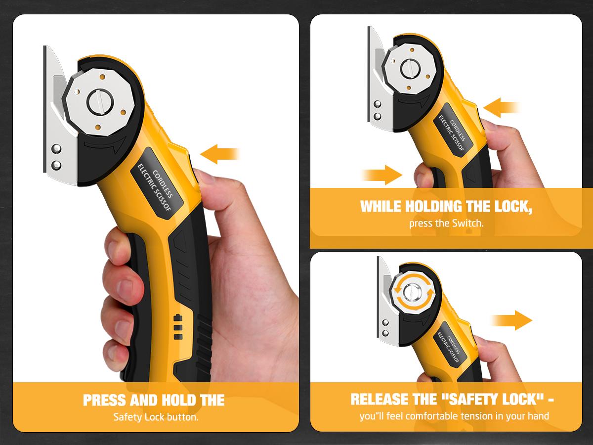 【MothersDayGift】Zeleki Cordless Electric Scissors 4V – Rechargeable Heavy Duty Cutter with Safety Lock, LED Light, Long Battery Life & 2 Extra Blades | Easy-to-Use Wireless Shears for Cardboard, Packaging Yellow with Storage Bag