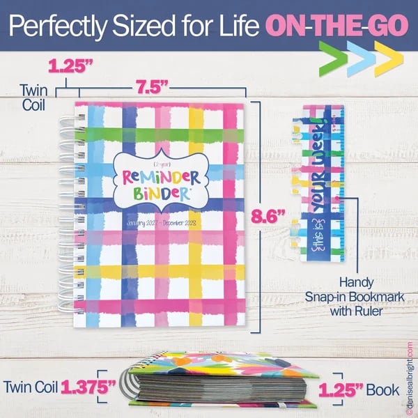 Planner physical size and removable snap in bookmark