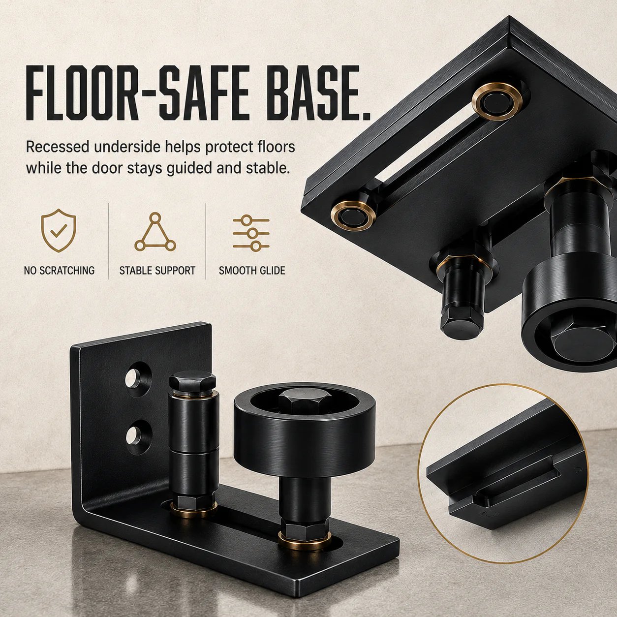 Recessed underside design showing how mounting hardware stays off the floor