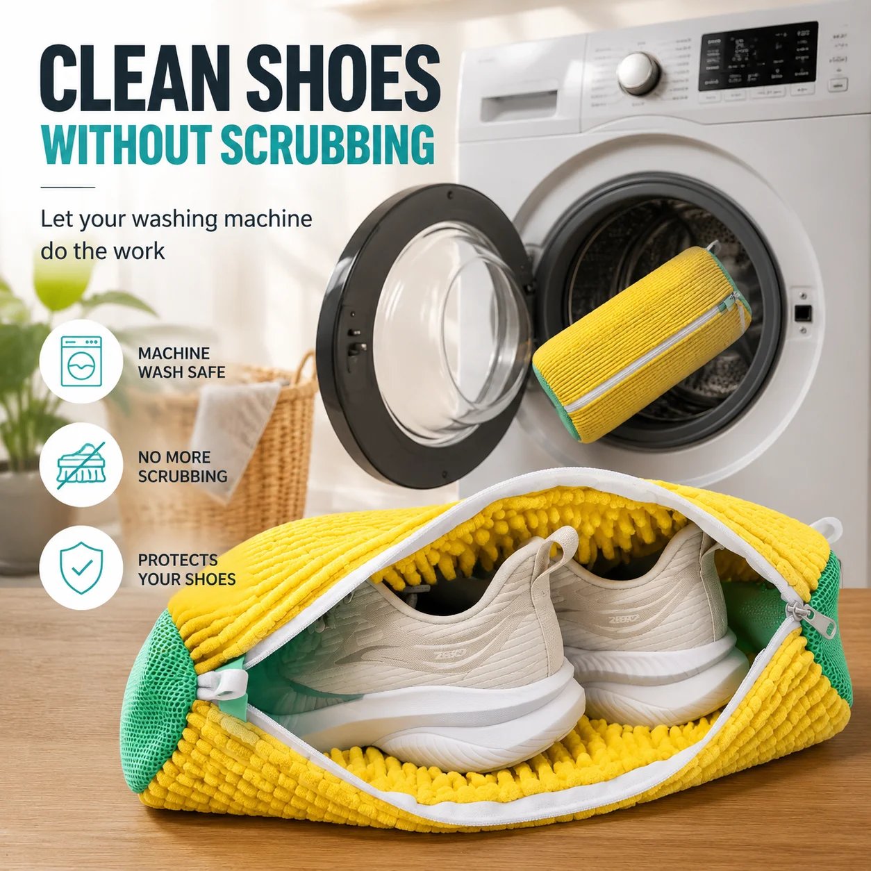 Reusable shoe washing bag for sneakers