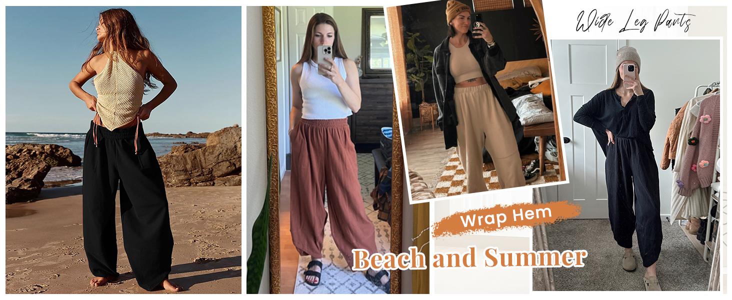 UANEO Women's Baggy Wideleg Pants Casual Elastic Waisted Palazzo Harem Pants with Pockets UANEO Women's Baggy Wideleg Pants Casual Elastic Waisted Palazzo Harem Pants with Pockets