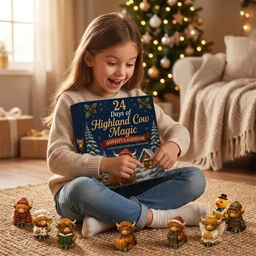 Family opening Highland Cow Advent Calendar