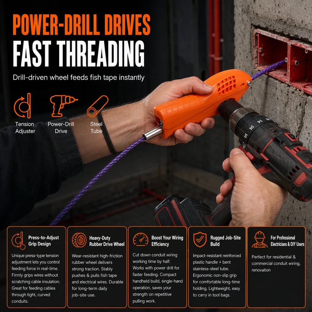 Power drill assisted wire threading tool