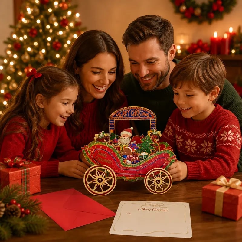 Christmas carriage pop-up paper craft details