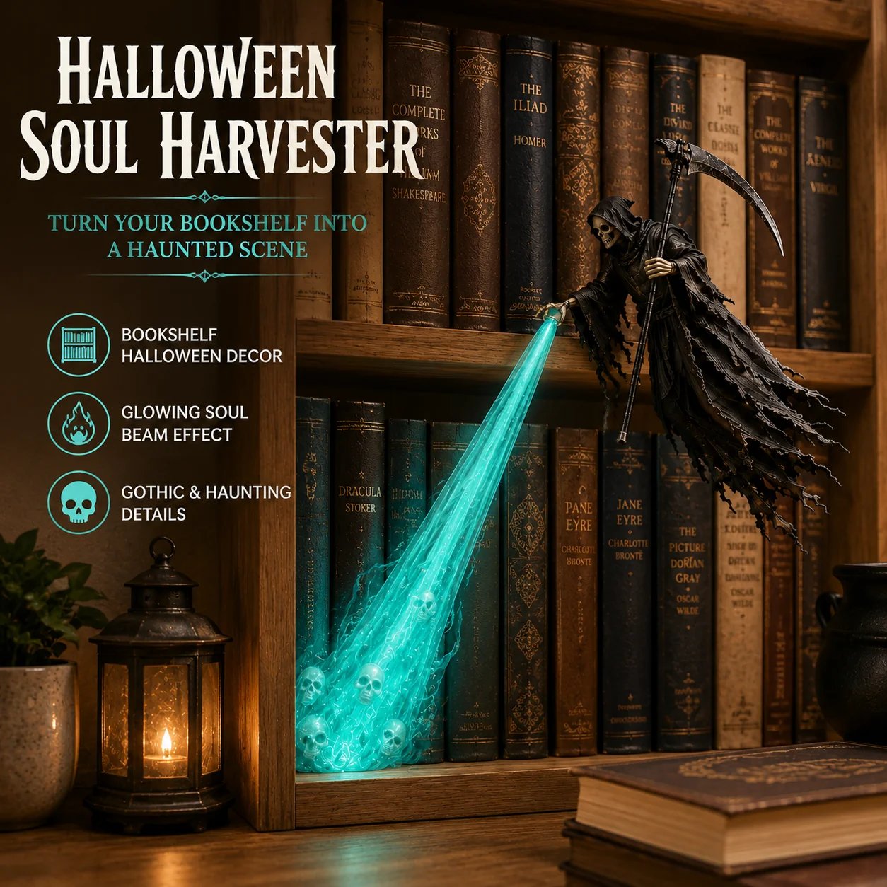 Halloween Soul Harvester haunted Grim Reaper bookshelf light