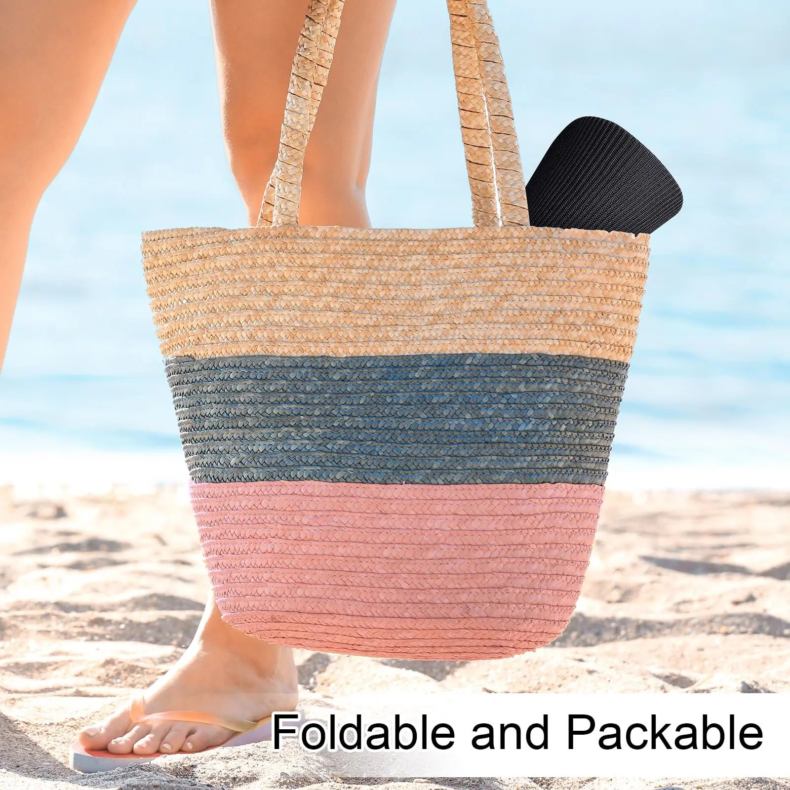 Foldable and Packable Sun Visor Inside Straw Bag