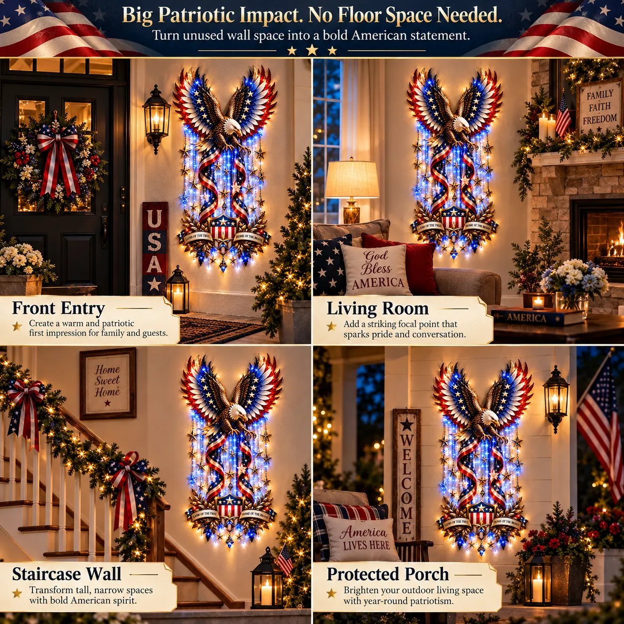 🦅 American Glory Cascade™ – Patriotic Eagle LED Wall Decor display