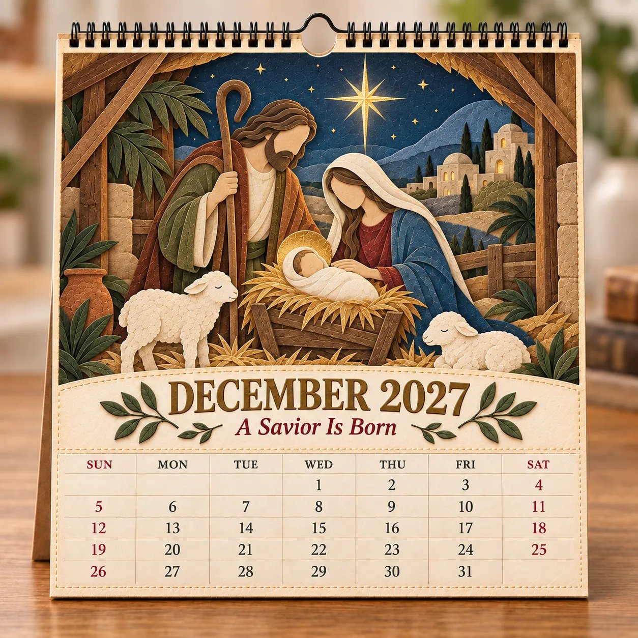 December 2027 A Savior Is Born calendar page