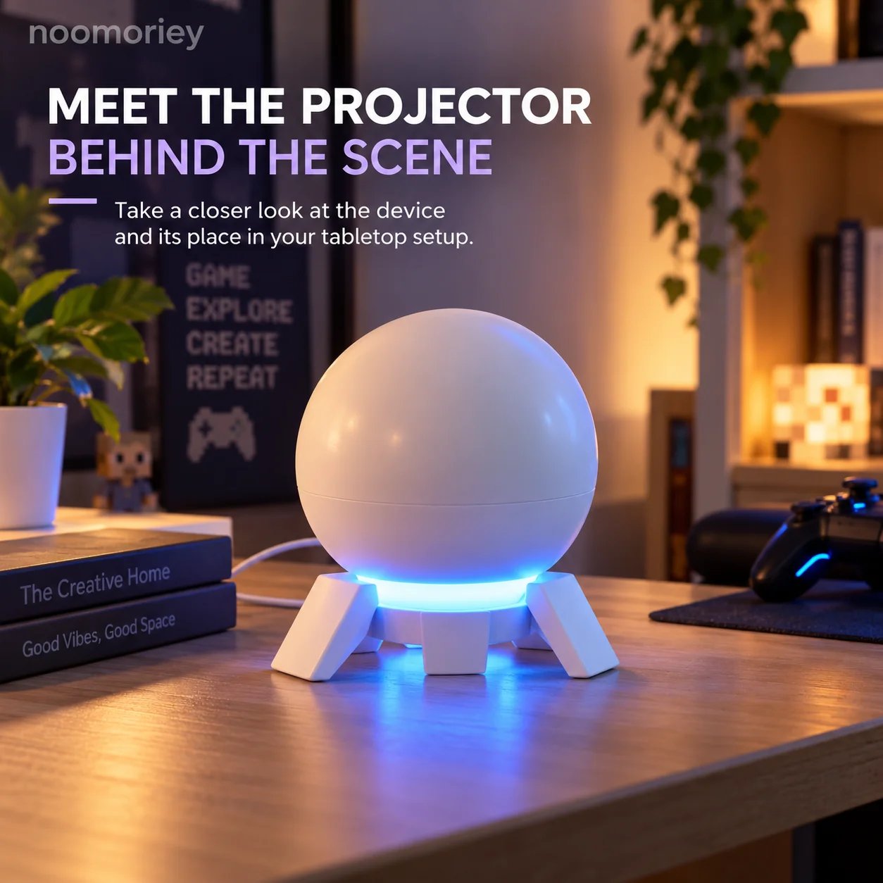 Pixel projector on cozy side table