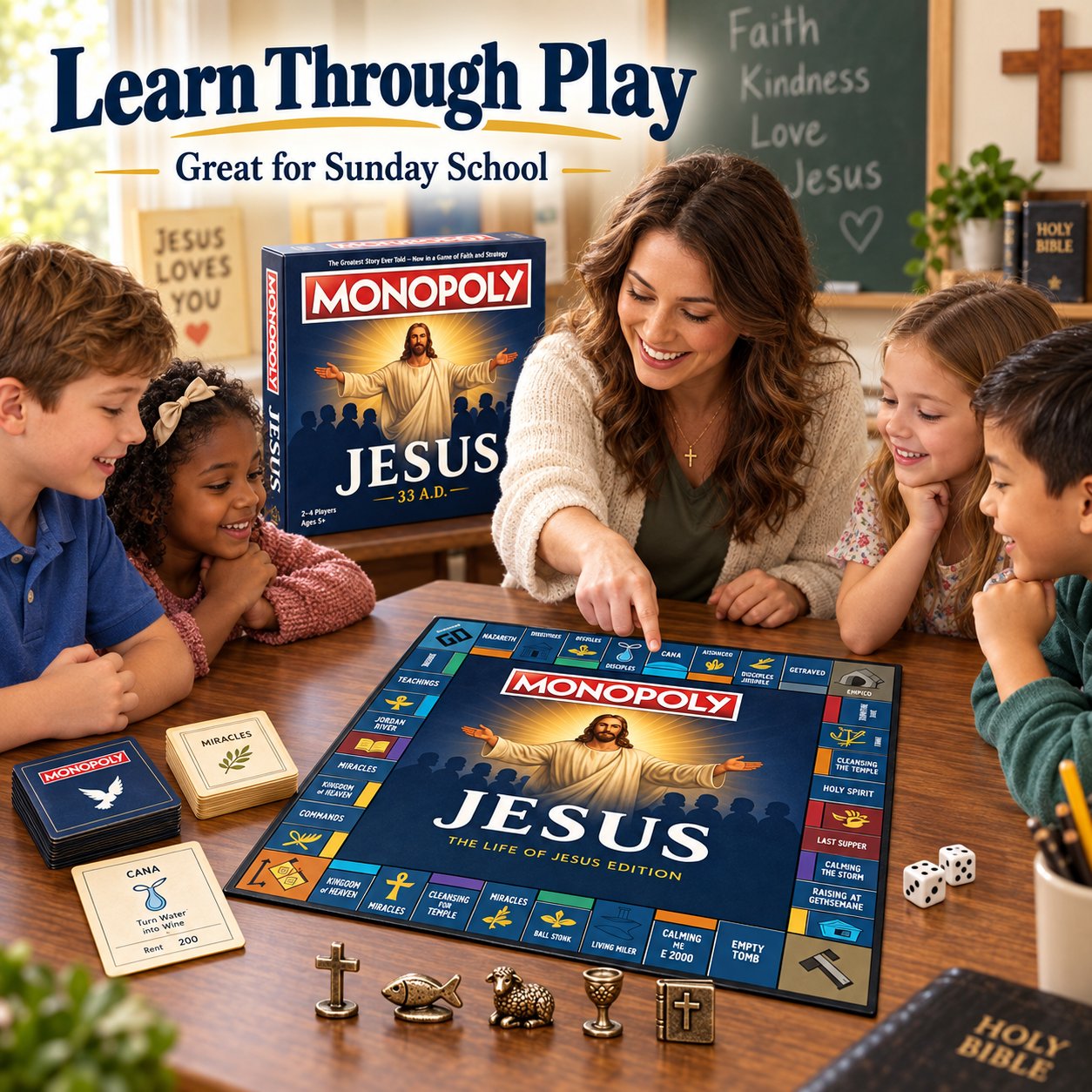 ✝️ Play Through the Life of Jesus – Faith Family Board Game close up