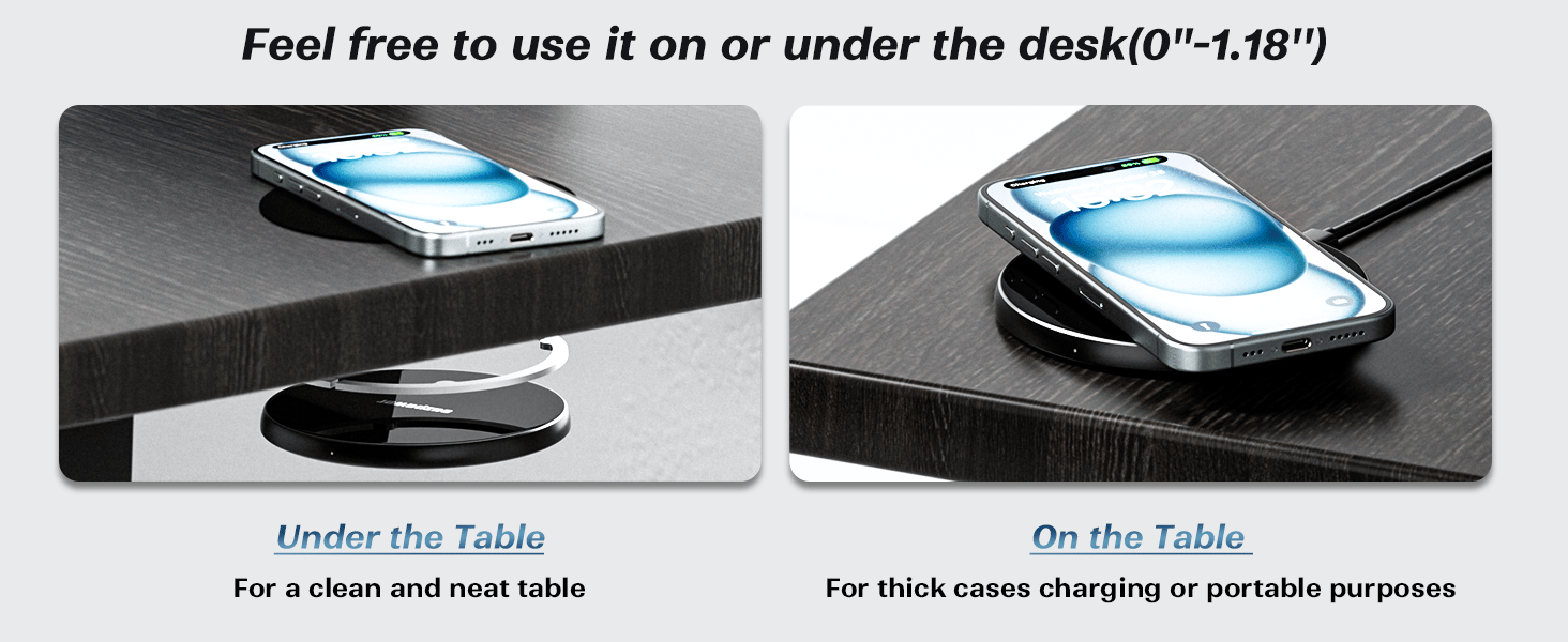 wireless charger pad under table