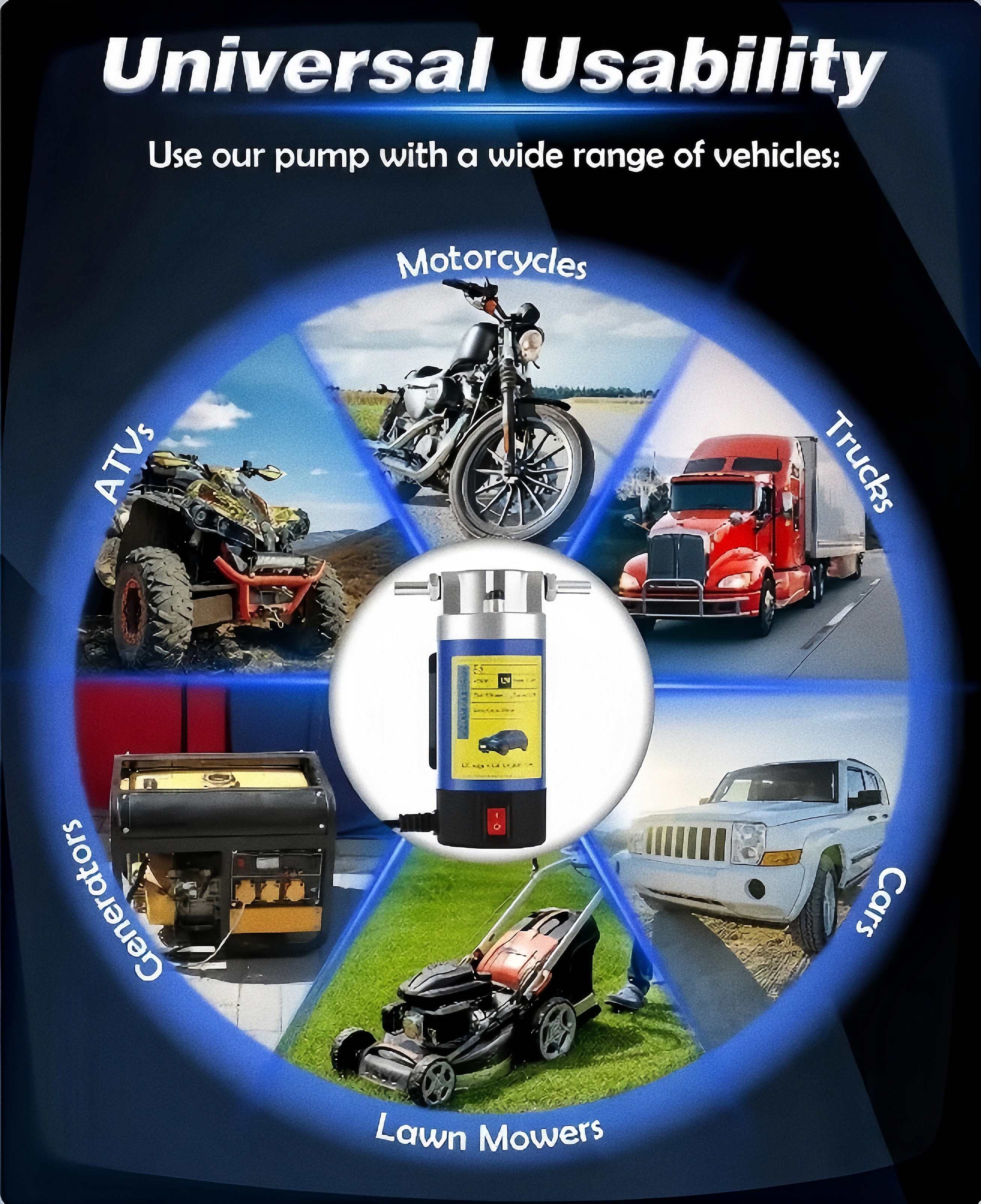 Diagram of vehicles and equipment the oil pump can be used with