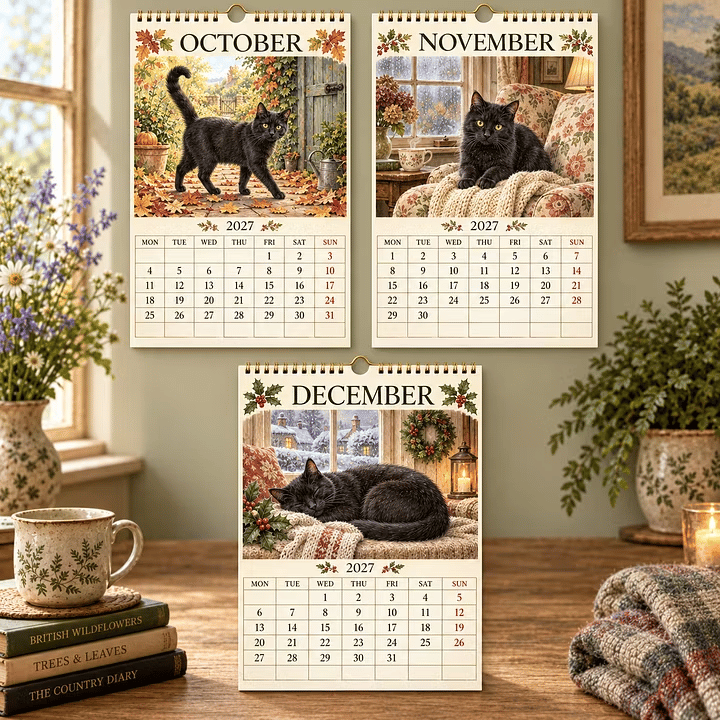 2027 Black Cats Calendar monthly planning