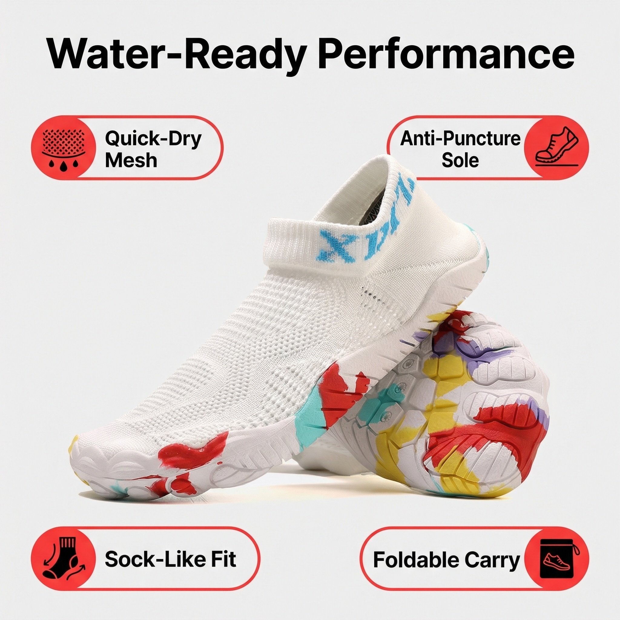 Flexible foldable water shoes
