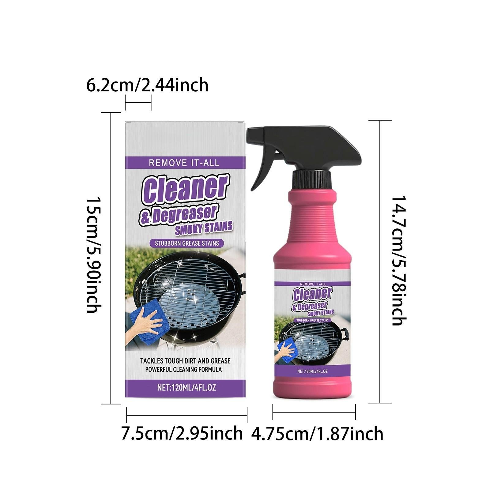 120ML BBQ Non-toxic, Heavy Duty, No Residue Grill Cleaner Degreaser Spray, All-Purpose Smoky Stain & Grease Remover, Fast-Acting Deep Cleaning Formula 120ML BBQ Non-toxic, Heavy Duty, No Residue Grill Cleaner Degreaser Spray, All-Purpose Smoky Stain & Grease Remover, Fast-Acting Deep Cleaning Formula
