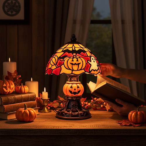 Vintage postcard finish on pumpkin lantern