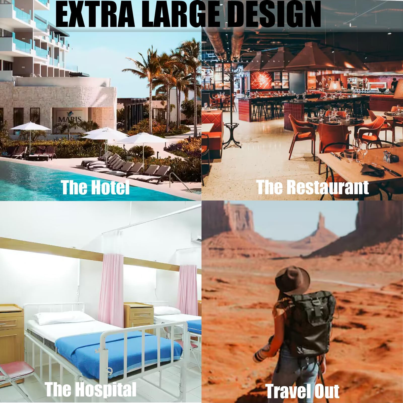 Versatile Use cases including Hotels, Restaurants, Hospitals, and Travel Outdoors