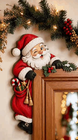 Christmas Peekaboo Door Frame Corner Decor GIF