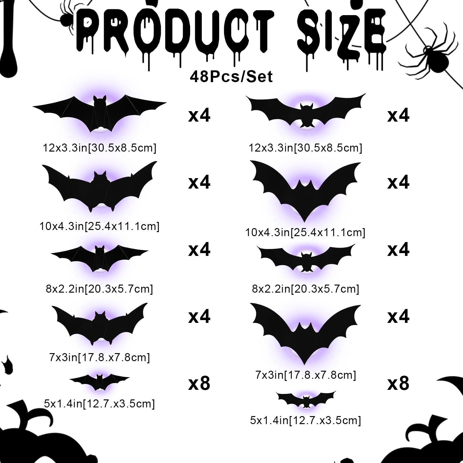 48 piece Halloween lighted bat size assortment