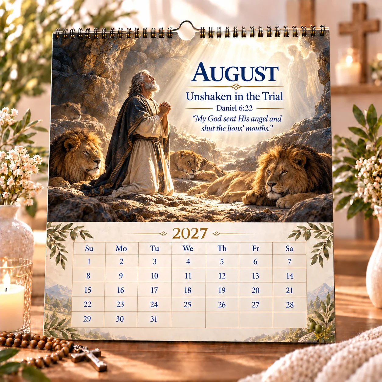 August 2027 calendar page — Unshaken in the Trial
