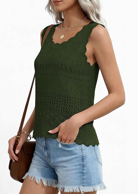 PRETTYGARDEN Womens Crochet Tank Tops Summer Spring Boho Sleeveless Cute Knit Sweater Vest Trendy Beach Vacation Clothes