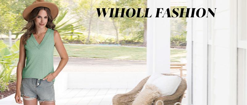 Product Introduction of WIHOLL Tank Tops for Women Summer V Neck T Shirts Trendy Sleeveless Basic Tee Loose Fit 2025 Fashion 2