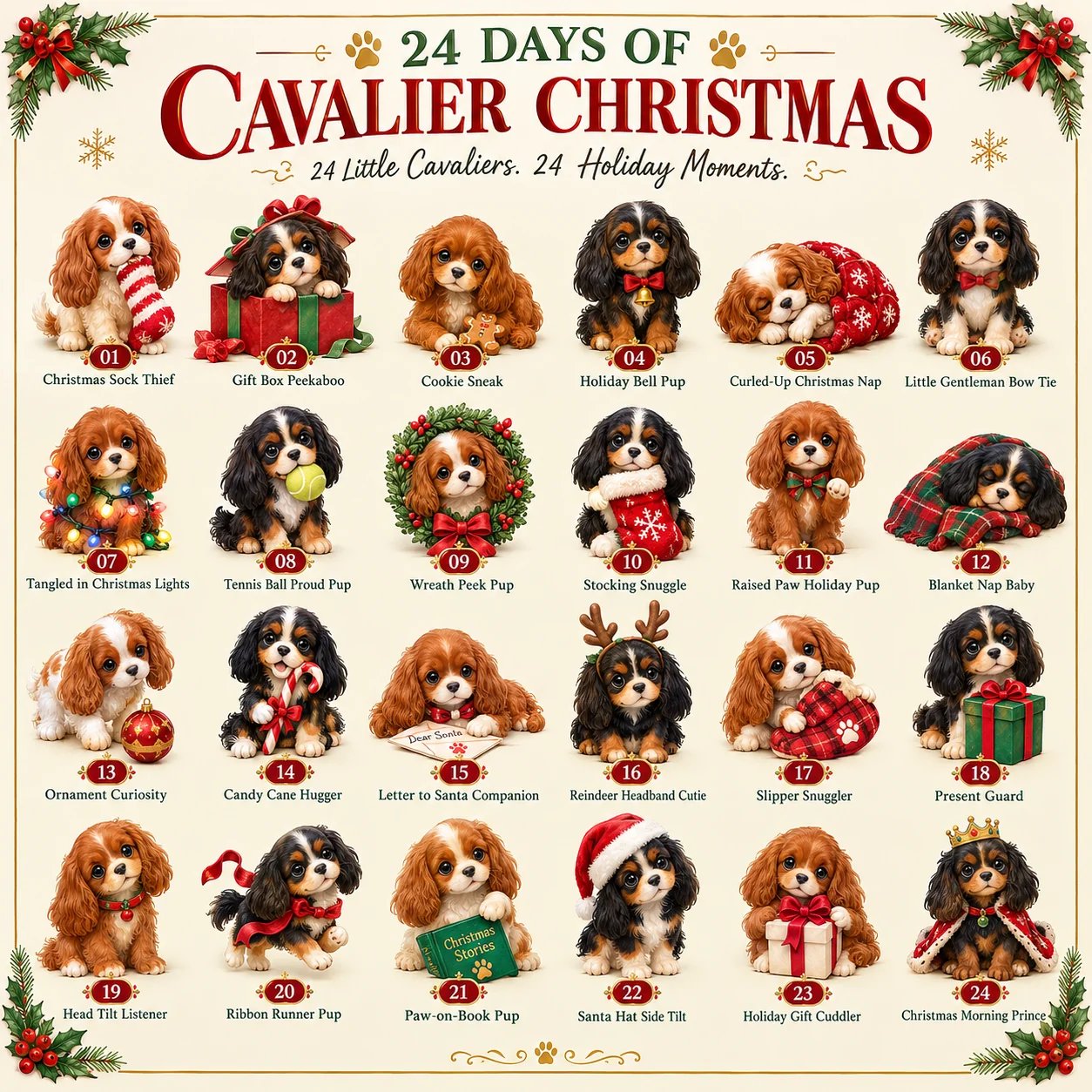 Complete collection of 24 Christmas Cavalier figures