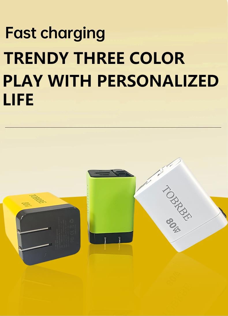 Product Introduction of TOBRBE 3 in 1 GaN Charger, Retractable 80W MAX Fast Charger Block with Type-C Cable & 2 USB Ports, Portable Adapter iPhone Smartphone Electronic, Yellow, Cellphone, Folding Charging 5 Product Introduction of TOBRBE 3 in 1 GaN Charger, Retractable 80W MAX Fast Charger Block with Type-C Cable & 2 USB Ports, Portable Adapter iPhone Smartphone Electronic, Yellow, Cellphone, Folding Charging 5