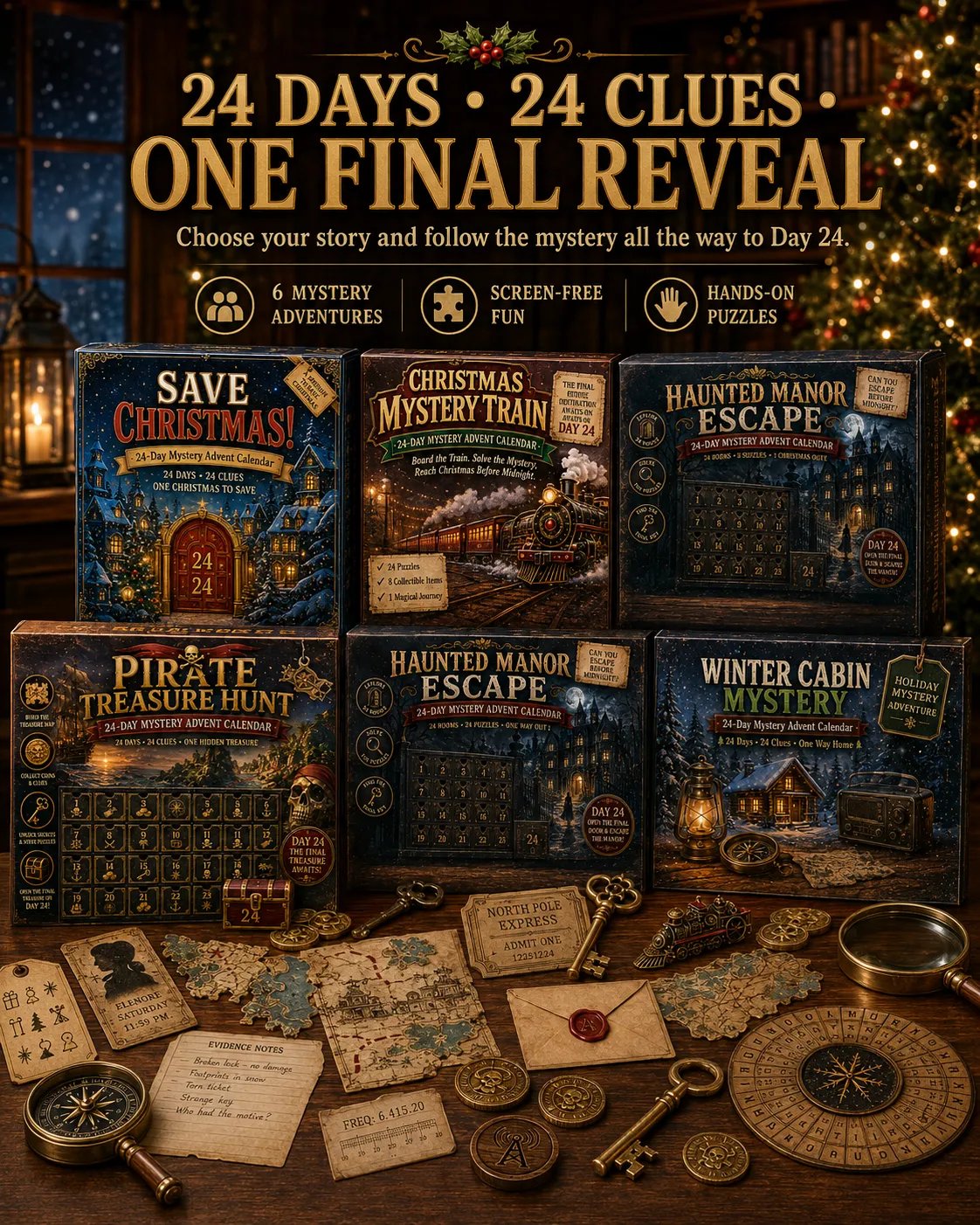 Six 24-day mystery adventure themes