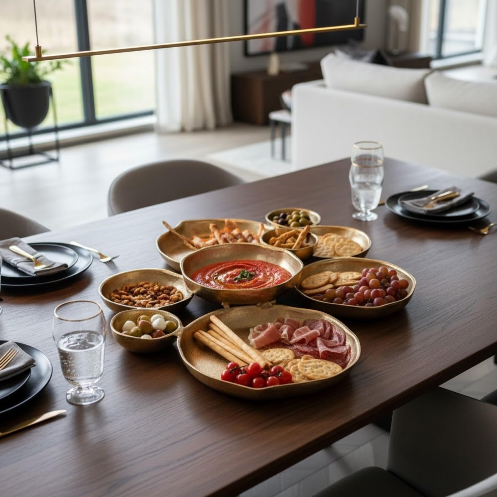Dining Table Setting with Gold Bowls