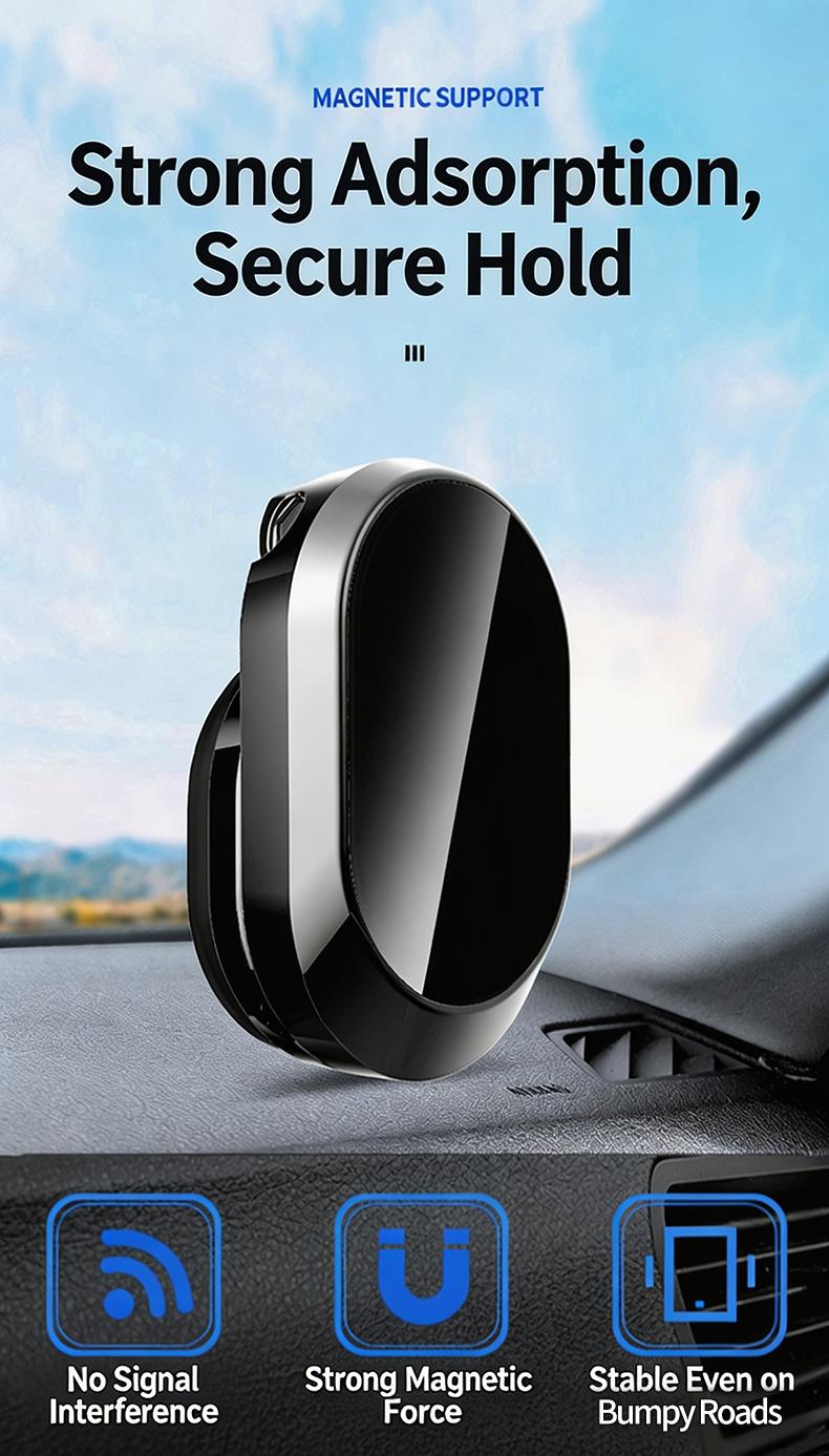 Foldable Metal Magnetic Car Phone Holder - 360° Rotating, Adjustable Angle & Height Dashboard Mount, Strong Magnetic Hold, Compact Universal Hands-Free Phone Stand for Cars