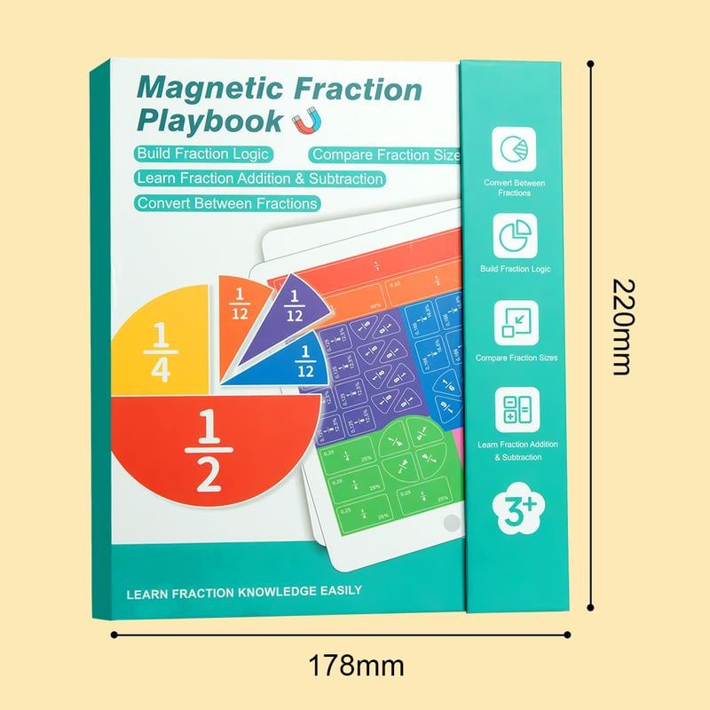 Livro de Demonstração de Frações Magnético – Material de Manipulação Matemática Visual com Peças e Círculos, Brinquedo Educativo para Crianças, Material de Ensino Doméstico no Estilo Montessori e Auxílio Interativo para Ensino de Matemática na Educação Infantil